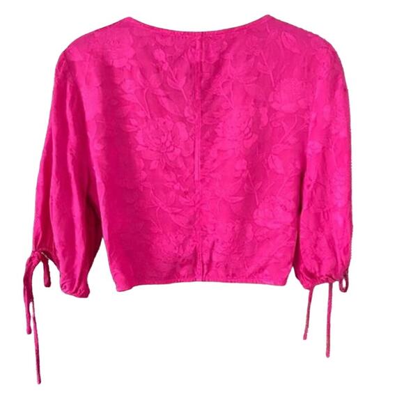 Staud Bloom Top V-Neck Ruched Drawstring Crop Top Size Large in Peony Pink NWT - Picture 2 of 7